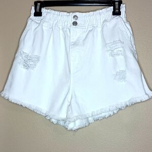 Love Tree White Denim Frayed Hem Shorts